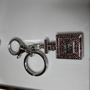 Elegant Silver and Pink Parfum Bottle Keychain